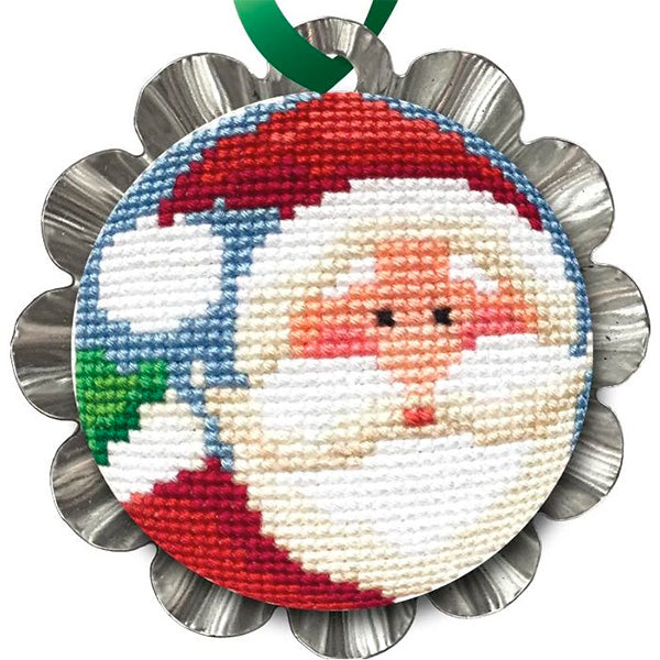 Tart Tin Cross Stitch Ornament Kit - Jolly Santa - Stitched Modern